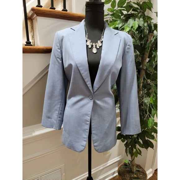 Pendleton Women's Sky Blue Wool Single Breasted One Button Fitted Blazer Size 10 - Picture 1 of 12